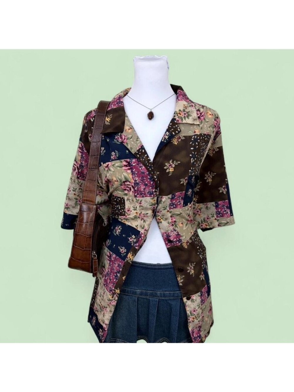 90s floral patchwork plus size cottagecore button shirt